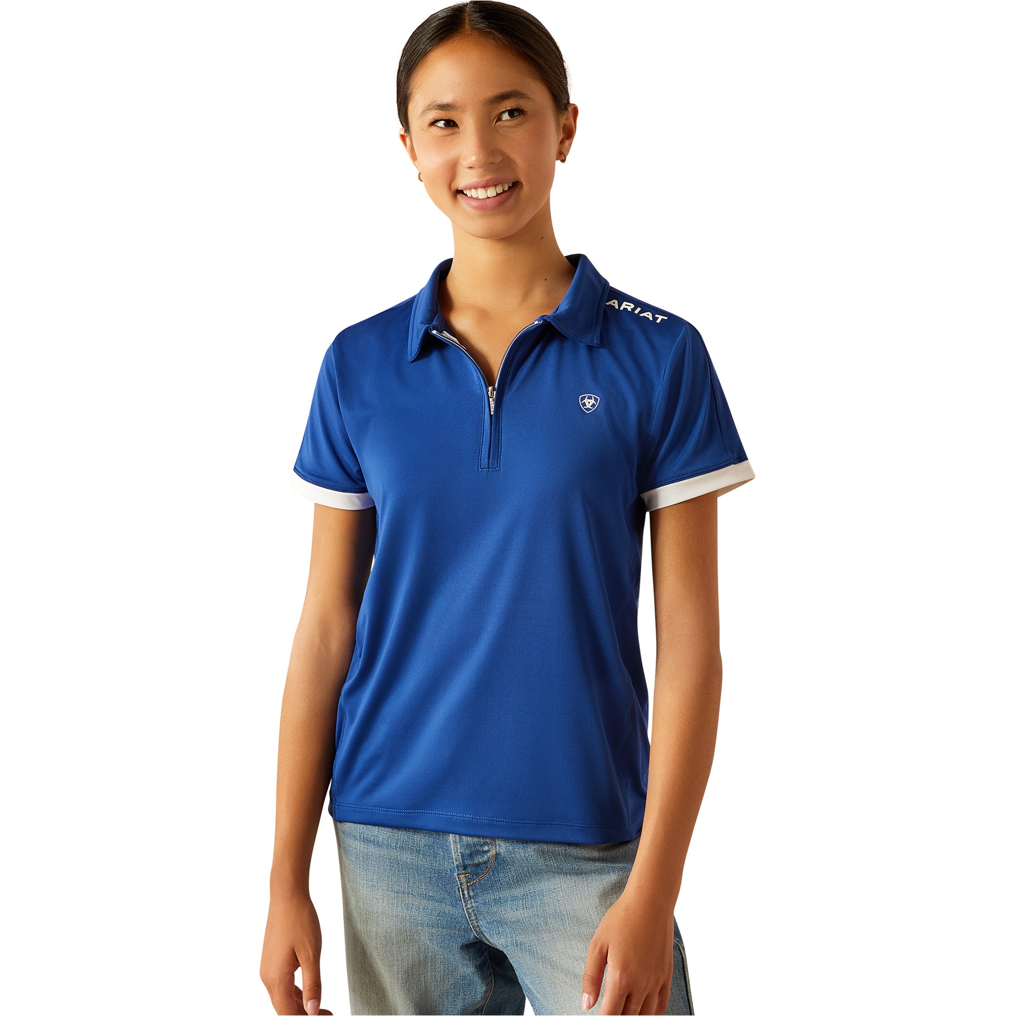 2025 Ariat Junior Bandera Team 1/4 Zip Short Sleeve Polo Shirt 10058591 - Sodalite Bluet